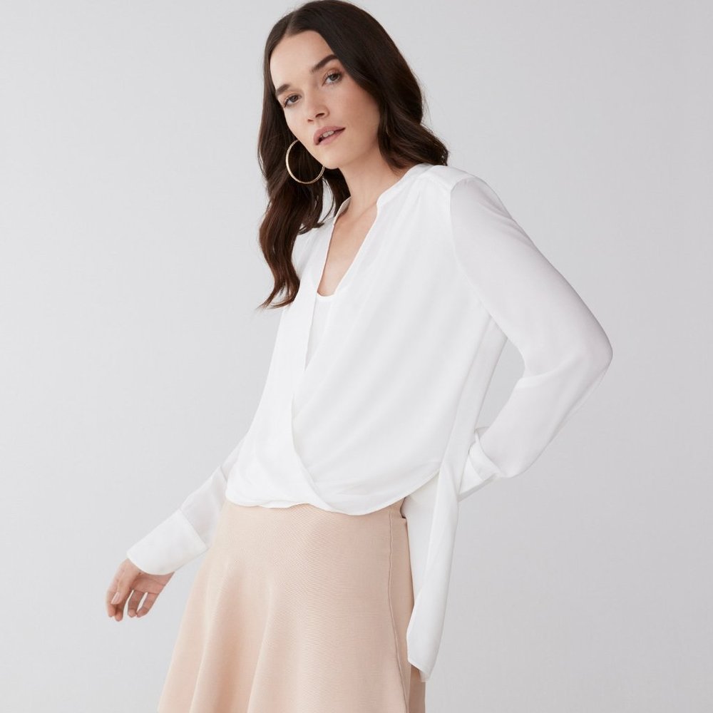 BCBG MAXAZRIA Jaclyn Drape Front Blouse White Size M